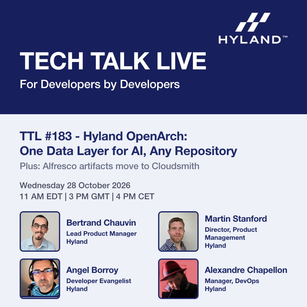 TTL #183 banner: Hyland OpenArch, Wednesday 28 October 2026, 4 PM CET